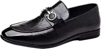 Generic Mens Leather Loafers Breathable Business Dress Shoes Comfortable British Style Casual Soft Slip On Fashion Flats for Office Wear(6.5) Black