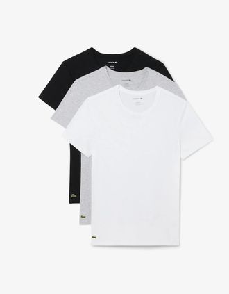 Lacoste Mens Lacoste Mens 3-Pack Plain Mens T-Shirts - White/Silver Chine-Black BXY - White Silver Chine Black Bxy - Size: 40