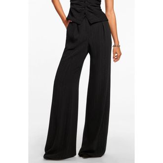 Ramy Brook Gaius Metallic Pinstripe Wide Leg Pants in Black City Stripe at Nordstrom Rack, Size 12