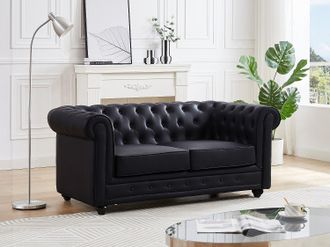 Vente-Unique Divano 2 posti in Similpelle Nero - CHESTERFIELD