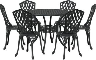 vidaXL 7-Piece Garden Dining Set in Black Cast Aluminum vidaXL