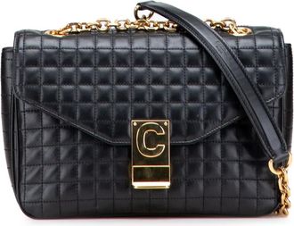 Celine Borsa a tracolla C media trapuntata in pelle di vitello 2018 - Nero