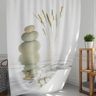 OEM Cortinas De Ducha De 120x180 Cm, Cortina De Ducha De Poli&eacute;ster Con Estampado Zen De Agua Y Piedra, Cortinas De Ducha Impermeables Con Ojales -crezuo