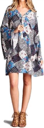 Velzera Floral Patchwork Print Dress In Blue