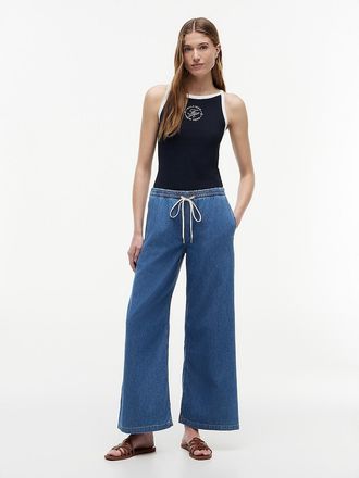 Tommy Hilfiger Womens Mid-Rise Wide Leg Pull-On Jean - Blue - XXS