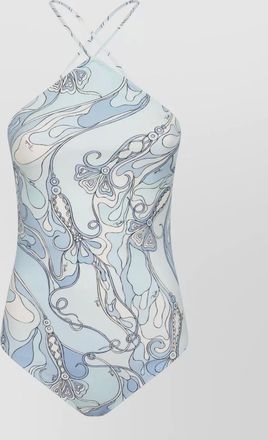 Pucci orchid print one piece deep v swimsuit