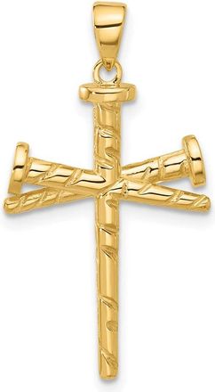 Diamond2Deal 14k Yellow Gold Polished Textured Nails Cross Pendant