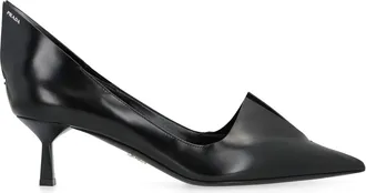 Prada Womens Brushed Calf Leather Pointed Pumps Black Calfskin High Heel Shoes
