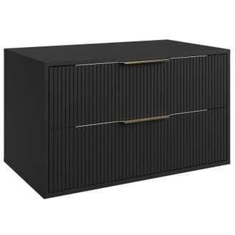 Badplaats Badplaats Mobile Sottolavabo Rimini 80 Cm - Nero Opaco - Mobile Bagno Sospeso Con 2 Cassetti E Maniglie Dorate
