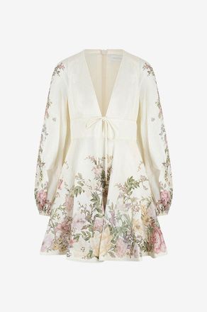 Zimmermann Gebl&uuml;mtes Leinen-Minikleid mit V-Ausschnitt Waverly Plunge