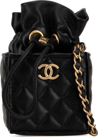 Chanel Black Micro CC Quilted Calfskin Drawstring Bucket Bag
