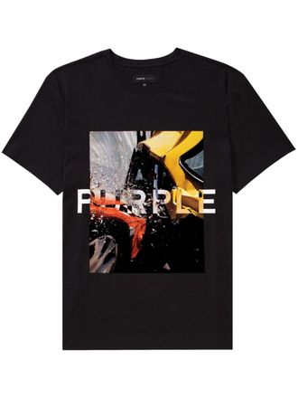 Purple graphic-print cotton T-shirt - men - pure cotton - L - Black