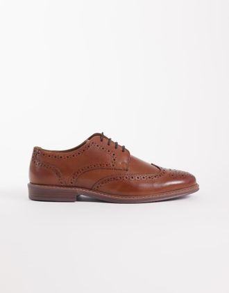 Asos Scarpe stringate in pelle color cuoio con dettagli brogue-Marrone