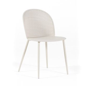 Siediti Fuori e Dentro Set de 2 sillas de resina efecto trenzado con patas de metal crema