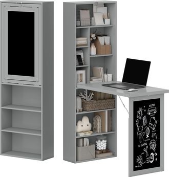 HOMCOM Scrivania Moderna Pieghevole Con Libreria E Lavagna 98x51x153cm Grigio - Homcom
