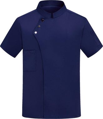 Generic Mens Womens Short Sleeve Chef Coat Classic Mandarin Collar Multi Button Design Durable Kitchen Uniform Big and Tall Blue X-Large