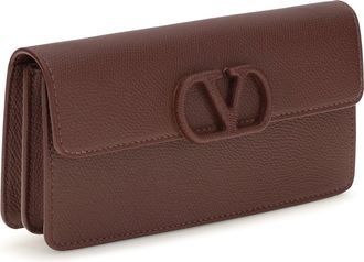 Valentino Garavani Grainy Calfskin Chain Wallet - Brown