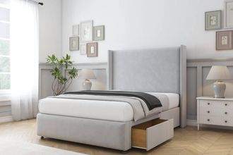 Sloomy Stratford Plush Divan Set No Drawers-54 Wingback-Footboard in Silver | Size: Small Double