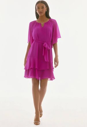 Joseph Ribkoff Tiered Ruffle Chiffon Dress In Purple Orchid