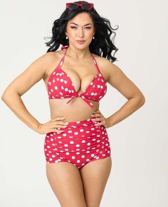 Unique Vintage Monroe High Waist Bikini Bottom in Red & White Polka Dot Print at Nordstrom, Size X-Small