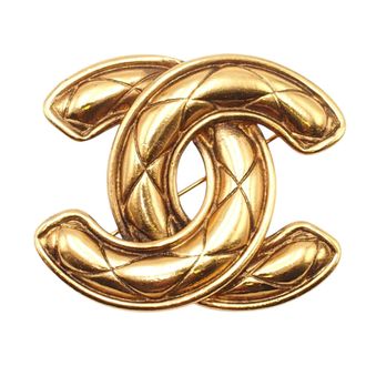 Chanel Tweedehands Gouden Geplateerde Cc Gequilte Broche