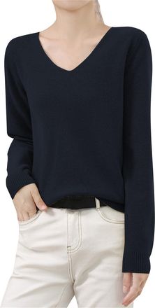 Generic Christmas Jumpers for Women,Ladies Jumpers UK Womens Sweatshirts Casual Long Sleeve Sweaters Tops Loose V Neck Knit Classic Solid Color Pullover Sweat