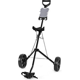 Costway Costway - Carrito De Golf Con 2 Ruedas Carro De Golf Plegable Estructura De Metal Con Marcador Carro De Empuje Negro