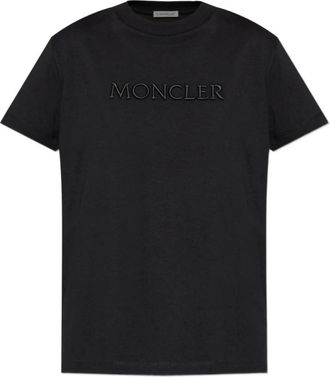 Moncler Logo-Geborduurd T-shirt - Dames - T-shirts - Zwart - M - Nylon - Tops