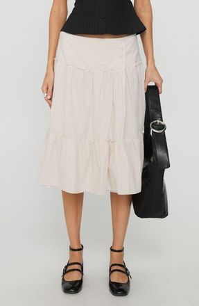 Princess Polly Cascades Stripe Tiered Cotton Skirt in Beige /White Stripe at Nordstrom, Size 10