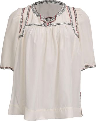 Isabel Marant &Eacute;toile Short-Sleeved Embroidered Blouse in White Silk