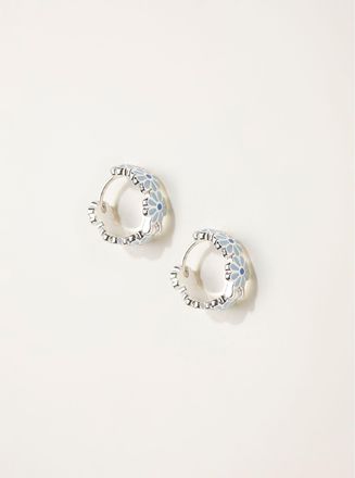Fat Face FatFace Silver Tone Daiy Enamel Hoop Earrings