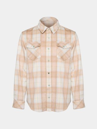 God's True Cashmere Champagne Tartan Cashmere Shirt Size: XL