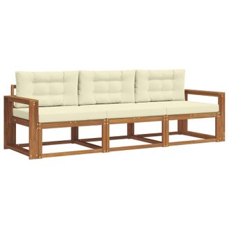 vidaXL Conjunto De Sof&aacute;s De Exterior Con Coj&iacute;n 3 Pcs Natural Y Crema Vidaxl