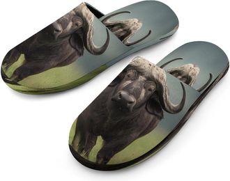 Generic African Buffalo Mens Cozy Memory Foam Slippers Warm Cotton House Shoes Comfy Slipper for Indoor Outdoor