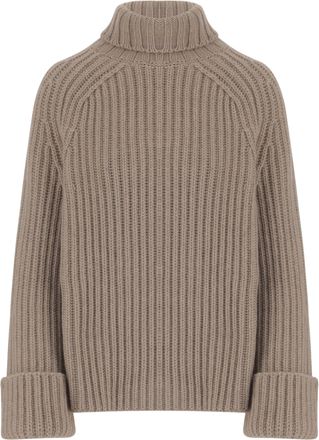 Malo Beige Ribbed Cashmere Turtleneck