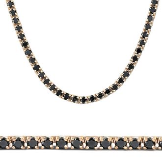 Pompeii3 10Ct Black Diamond Tennis Necklace 18 14k Yellow Gold