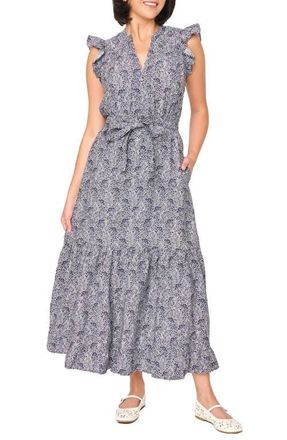 Gibsonlook Floral Tie Waist Maxi Dress in Midnight Vine at Nordstrom, Size Xx-Small