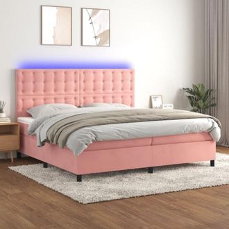 vidaXL Vidaxl - Cama Box Spring Colch&oacute;n Y Led Terciopelo Rosa 200x200 Cm