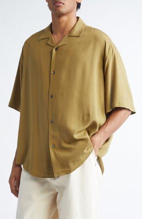 Ami Logo Embroidered Camp Shirt in Bronze at Nordstrom, Size 40