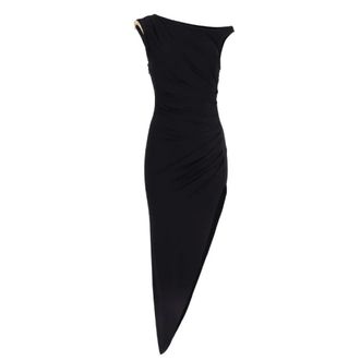 Elisabetta Franchi Party Dresses, female, Black, Size: M Cr&ecirc;pe Jersey Dress with Jewel Strap
