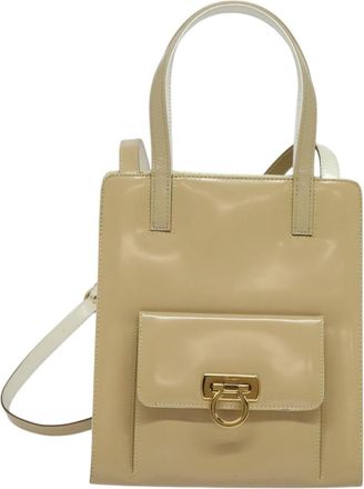Ferragamo Gancini Handbag Patent Leather Beige Patent_Leather Handbag (Pre-Owned)