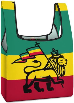Generic Rasta Flag Lion Reusable Shopping Bags Lightweight Foldable Grocery Bag Polyester Washable Tote Bag