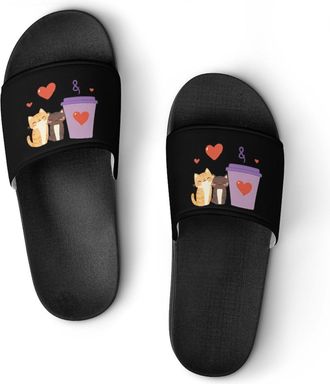 Generic Cats Love Coffee Unisex Beach Slippers & Pool Slides Anti-Slip House Shoes for Home Outdoor