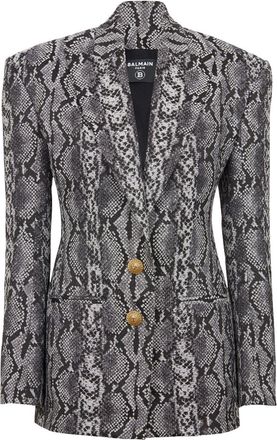 Balmain 2-Button snakeskin-print blazer - women - Polyester/Cotton/Other fibres - 44 - Grey