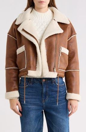 Vigoss Faux Shearling Lined Moto Jacket in Chestnut at Nordstrom Rack, Size Small