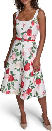 Karl Lagerfeld Rose Brocade Belted Dress in Soft White Multi at Nordstrom, Size 10