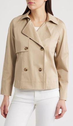 Anne Klein Short Double Breasted Cotton Blend Trench Coat in Ak Khaki at Nordstrom, Size X-Large
