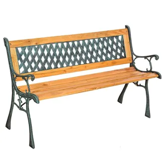 TecTake Banco para jard&iacute;n, madera natural lacada, hierro fundido, marr&oacute;n