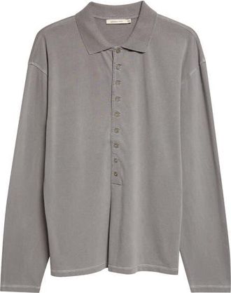 Paloma Wool Mori Long Sleeve Organic Cotton Polo in 210 - Grey at Nordstrom, Size X-Large