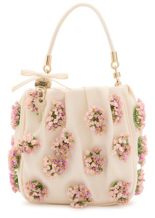 Self Portrait Floral Bead-embellished Satin Tote - Cream - One Size